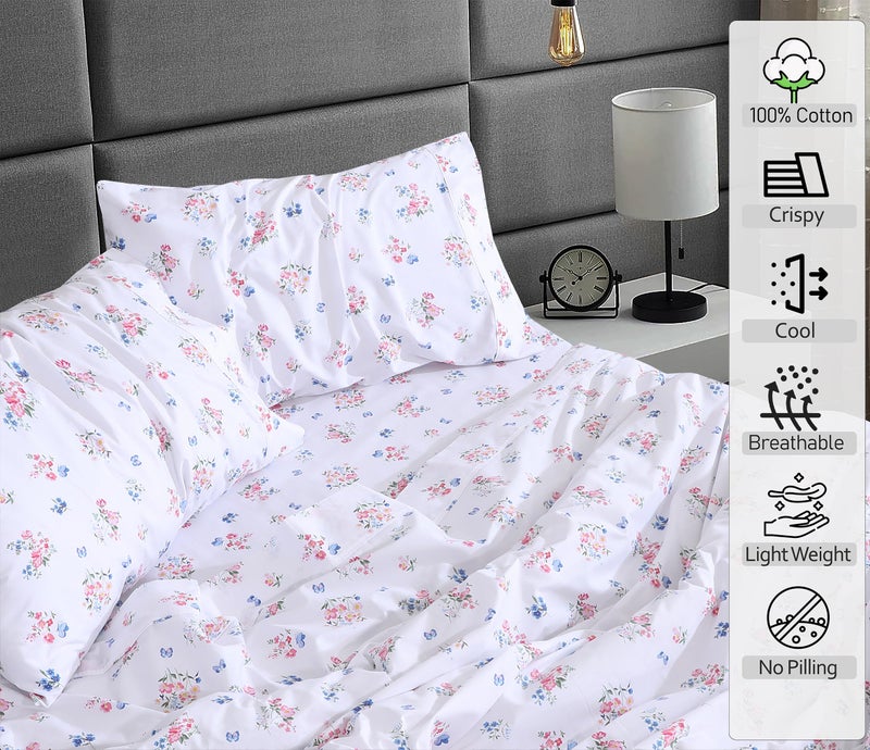 RUVANTI 100% Cotton King Size Sheets Set  4 Pieces  Soft & Breathable Percale Weave Bedding  Deep Pocket 16""  Hotel Standard  Crisp Cool Feel  Durable  Perfect Floral Bed Sheet  Funa Flora - Image 3